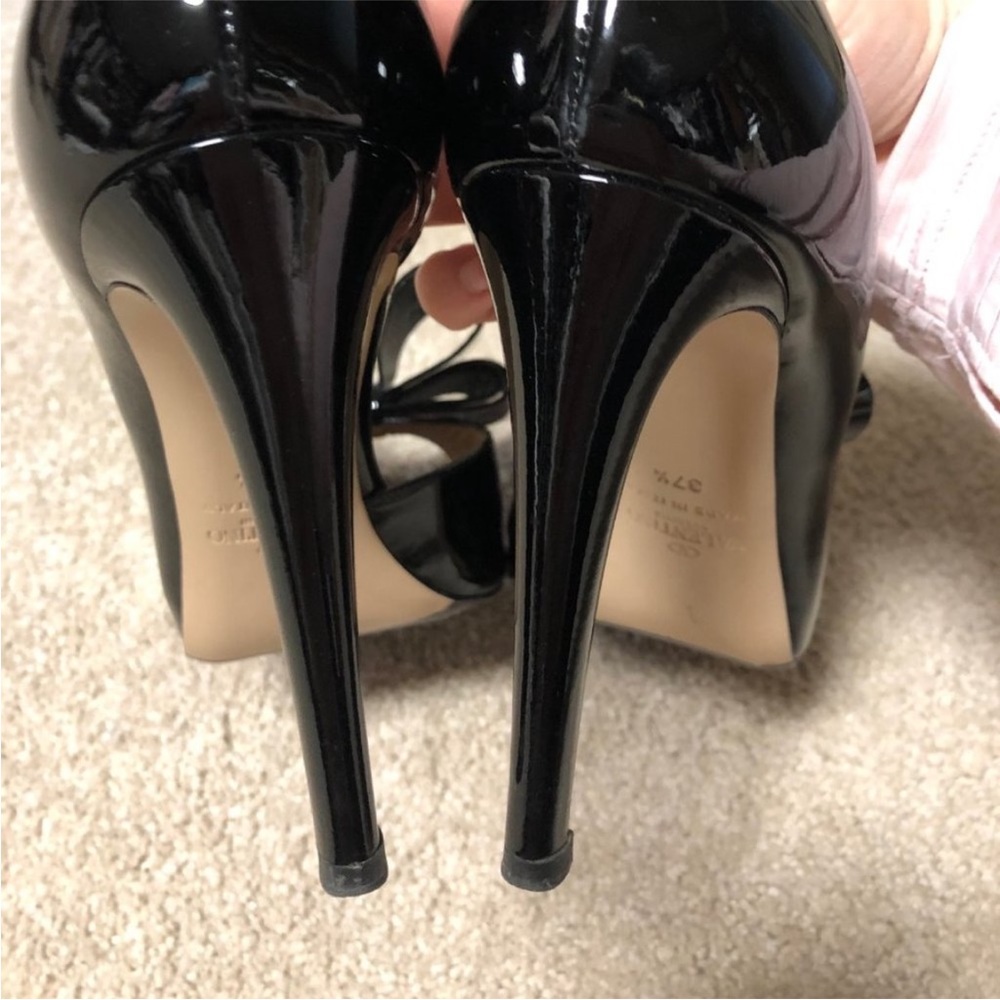Valentino bow couture pumps heels sandals 37.5 black patent leather 7.5 - Picture 6 of 10